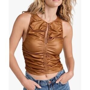 Free People Ride Along Ruched Crop Tank Top Copper Brown Cowgirl Boho Large